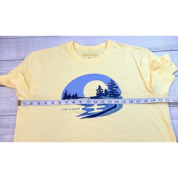 LIFE IS GOOD Men’s T-shirt Forest Moon Outdoor Nature Hike Yellow Cotton Size M - Picture 3 of 6